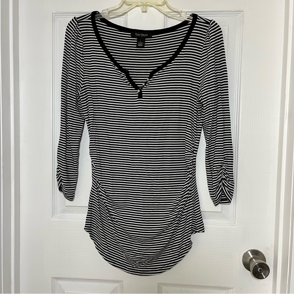 White House Black Market Black and White Striped Blouse